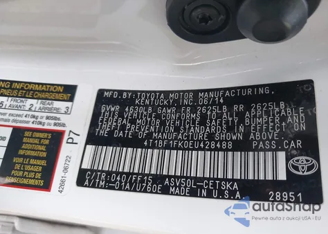 2014 Toyota Camry Se z USA, uszkodzony, nr VIN 4T1BF1FK0EU428488